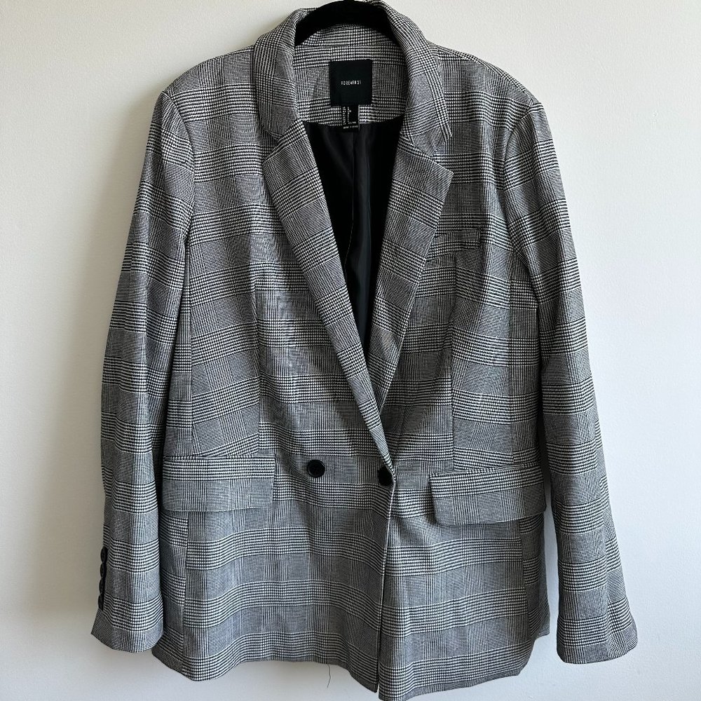 Forever 21 Oversized Black White Houndstooth Check Patterned Blazer Size L